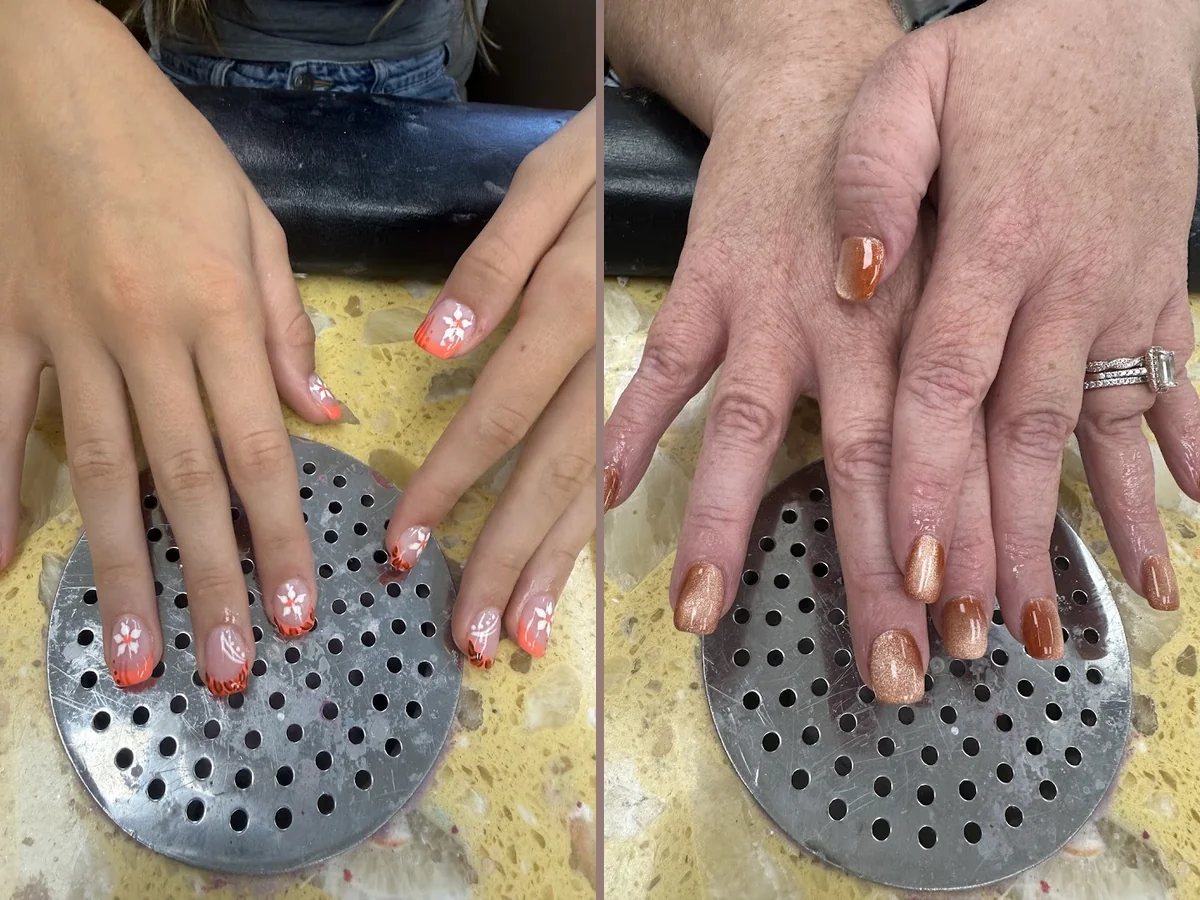 Manicured hands with glossy nail polish